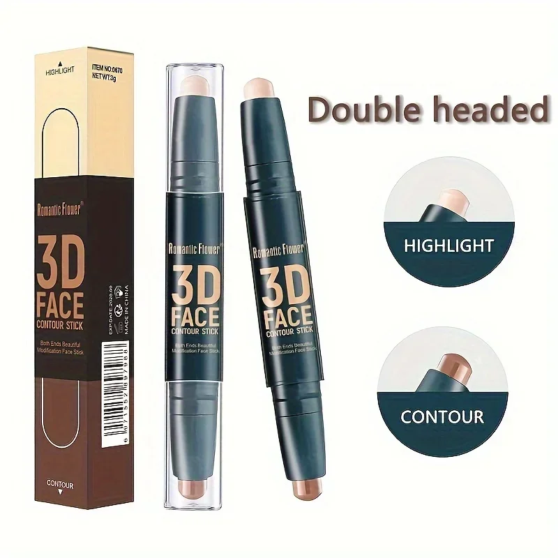 Corretivo de olhos de ponta dupla, 2 cores, corretor de cor, contorno, iluminador, rosto, bronzer, beleza, base de maquiagem, creme