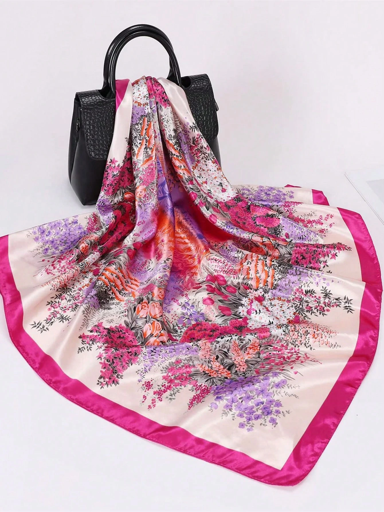 Square Silk Scarf Women Luxury Brand Satin Print Hijab Scarves Muslim Pareo Bandana Female Shawl Wrap Headband Foulard 90*90cm image 4