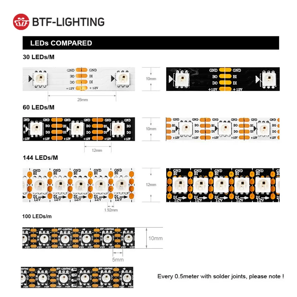 WS2815 DC12V WS2812B WS2813 LED Strip Light RGB Individually Addressable LED Lights Dual Signal 30 60 100 144 LEDs IP30 65 67