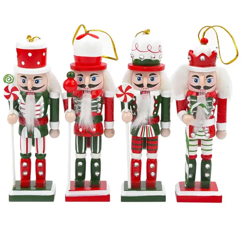 

4Pcs Mini Nutcracker Soldier Hanging Pendants Wood Ornaments Xmas Puppet Ornament