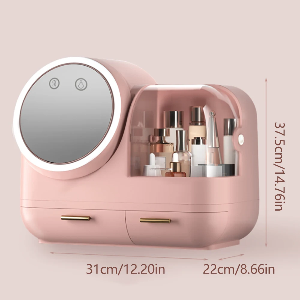 New Cosmetic Storage Box Desktop Makeup Jewelry Beauty Case With Mirror Led Light Dust-Proof Drawer Organizer For Cosmetics