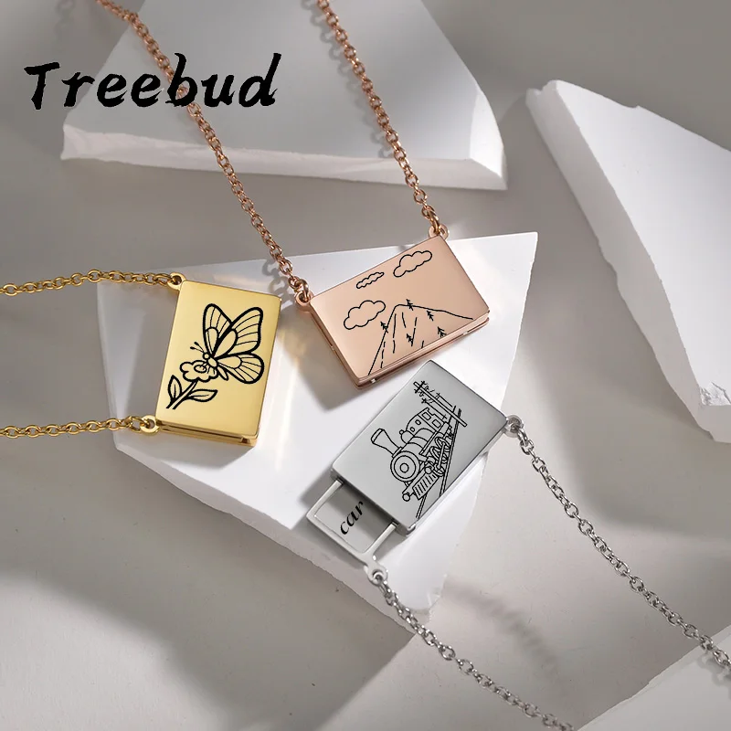 

Treebud ожерелье-конверт с фотографией и текстом из нержавеющей стали для мужчин и женщин, персонализированные удивительные выдвижные ювелирные изделия, подарки на день рождения