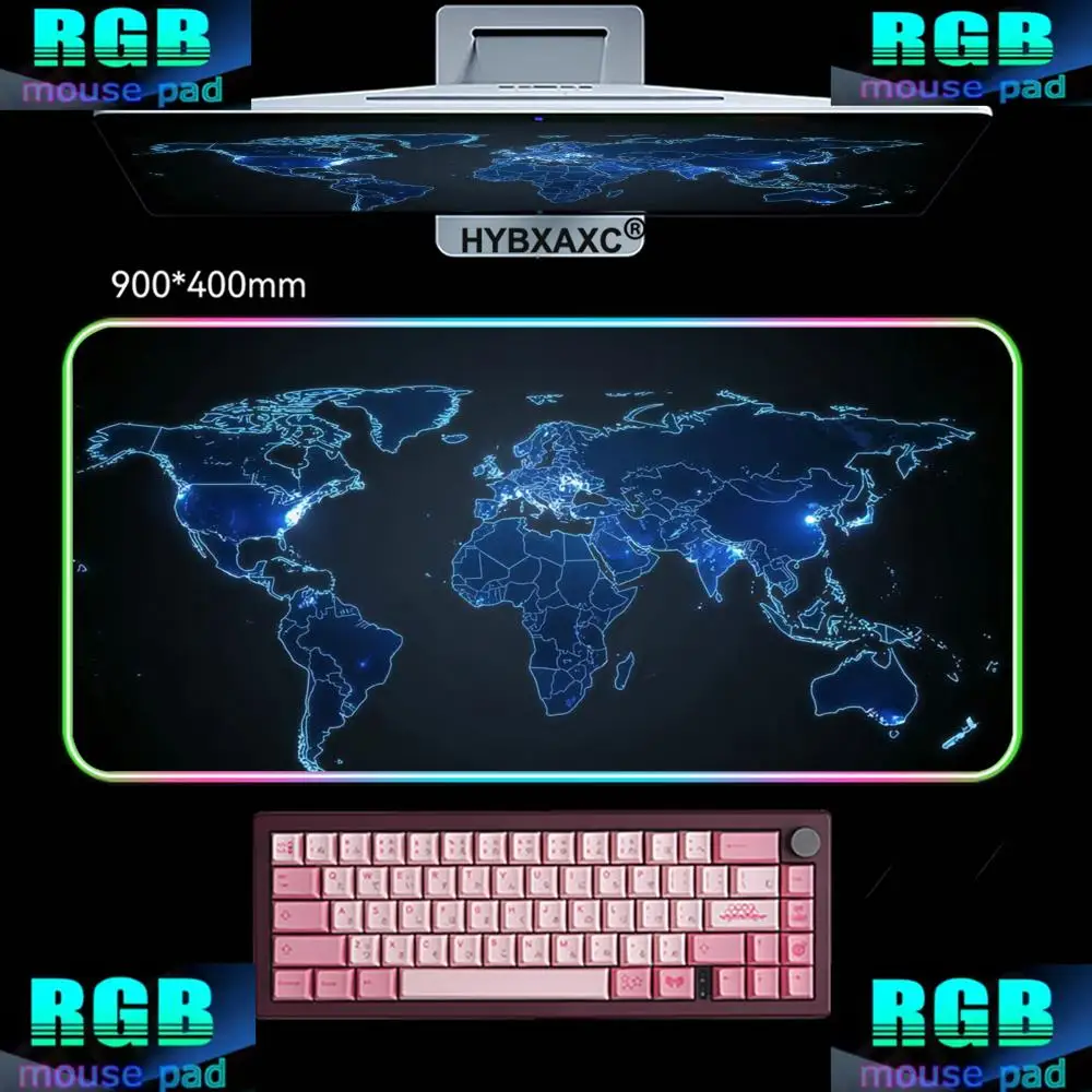 

Glowing Map Design RGB Gaming Mouse Pad Desk Mat HD Gamer Accessories Large LED Light Mousepad PC Computer Carpet with Backlit