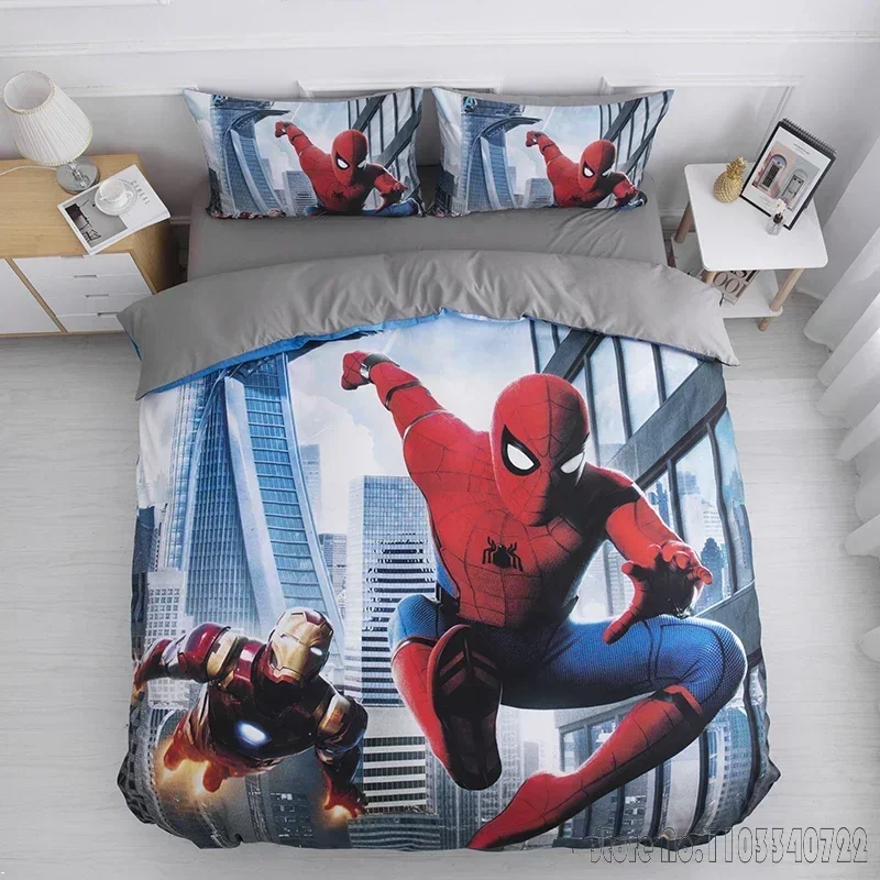 Anime Cool Spiderman Avengers Iron Man Bedding Sets Duvet Cover Set HD Comforter Cover for Kids Bedclothes Bedroom Decor