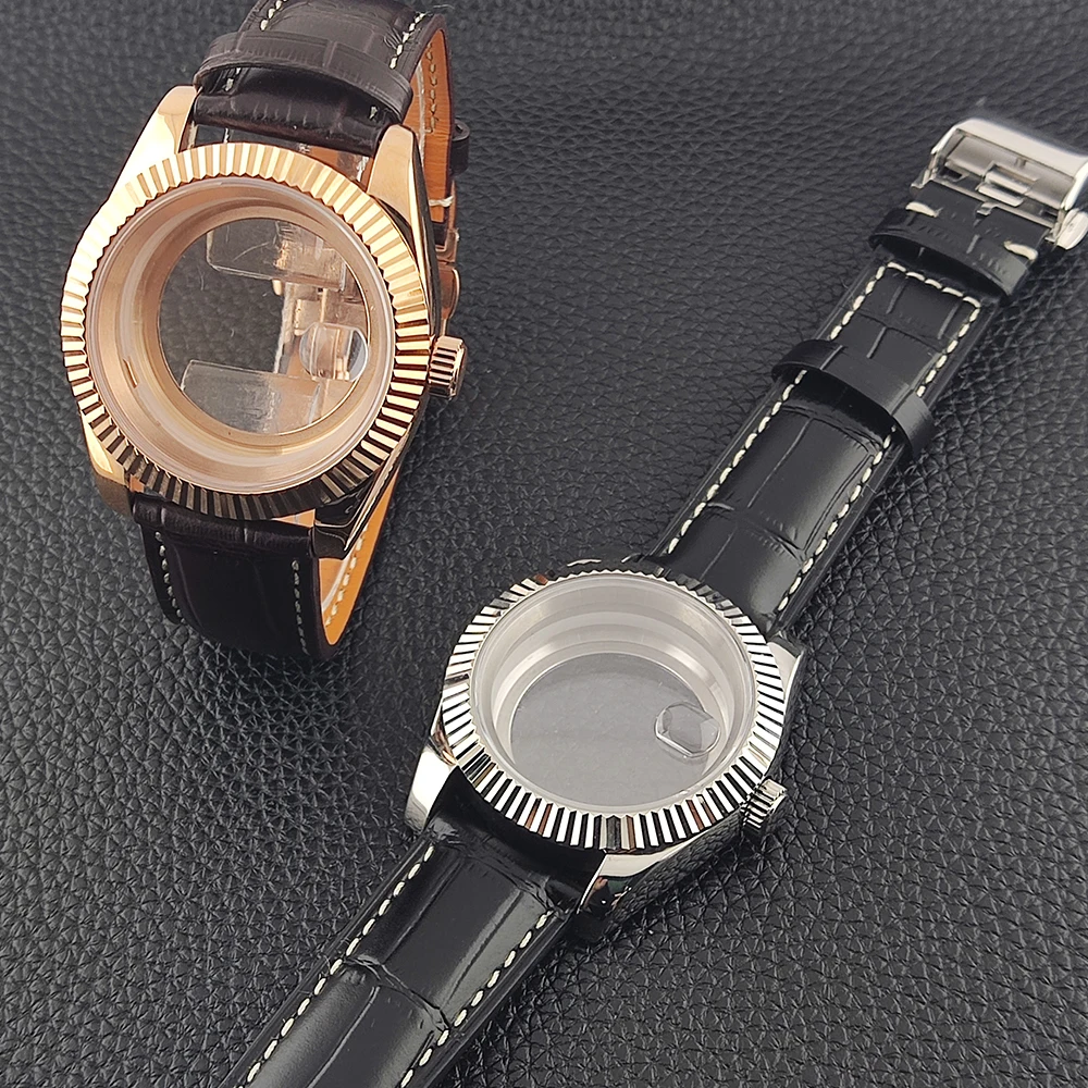 36mm/39mm 8285 Uhrengehäuse Edelstahlgehäuse Saphirglas Lederarmband Schmetterlingsverschluss Passend für 29mm Zifferblatt für 8285 Uhrwerk