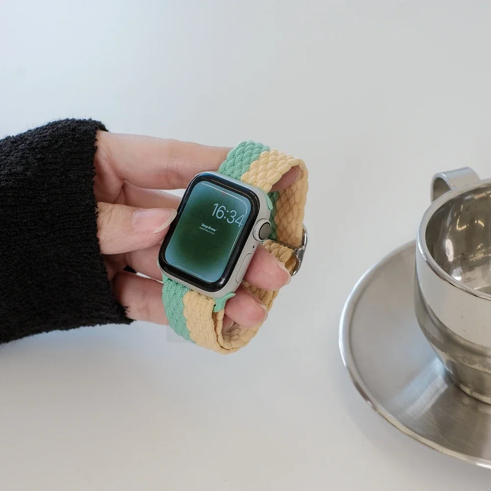 Красивый эластичный нейлон для женского ремешка Apple Watch серии 10/9/8/7/6/5/4/3 38 мм 40 мм 41 мм 42 мм 44 мм 45 мм 46 мм. 49 мм для ремешка iwatch