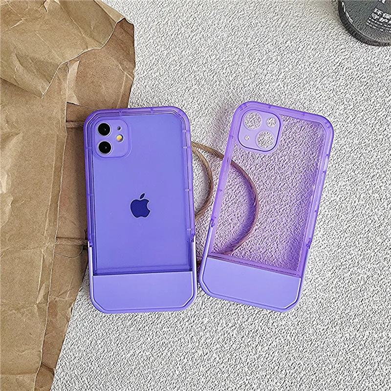 Luxury Holder Stand Bracket Transparent Phone Case For iPhone 11 12 13 14 15 16 Pro Max  X XS XR 7 8 Plus Clear Silicone Cover