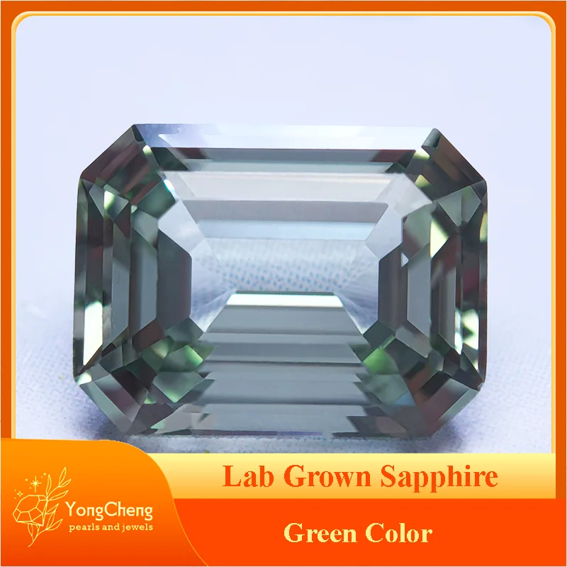 

Lab Grown Sapphire Green Color Emerald Cut Gemstone for Charms DIY Ring Necklace Earrings Materials Selectable AGL Certificate