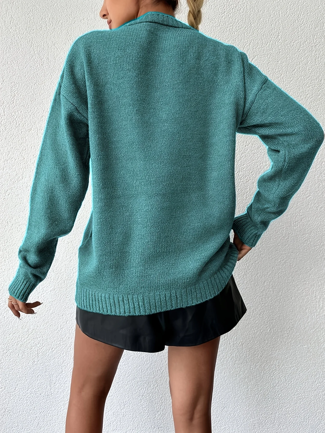 Plus Size V Neck Sweater Women Loose Casual Long Sleeve Acrylic Knitted Pullover Autumn Winter image 2