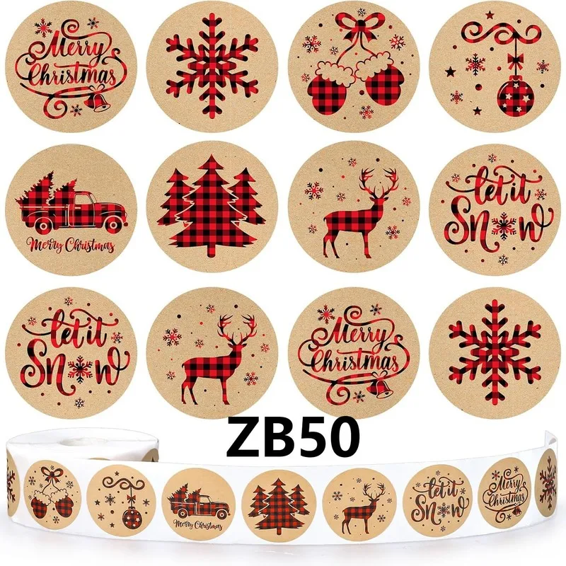 500 Christmas sticker featuring water buffalo plaid, kraft paper stickers, and round Christmas adhesive stickers for decoration