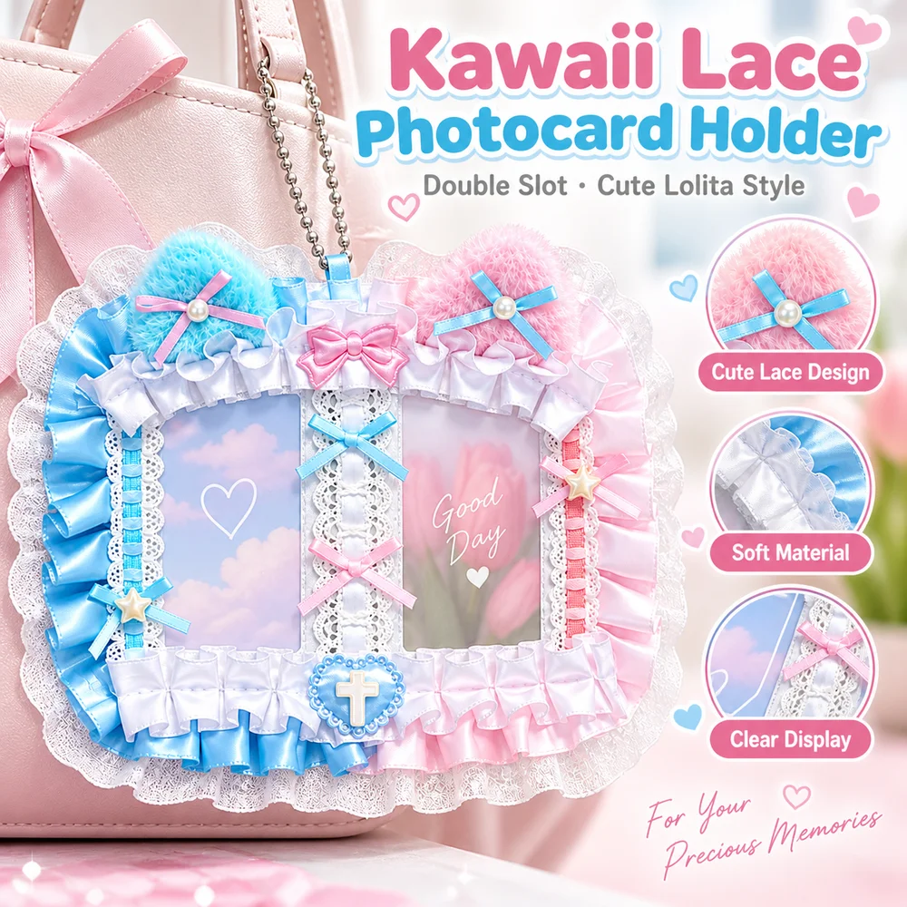 New Double Slot Photocard Holder Cat Ear Ribbon Bow Photocard Case Lolita Style Cute DIY Bag Decoration Bag Supplies
