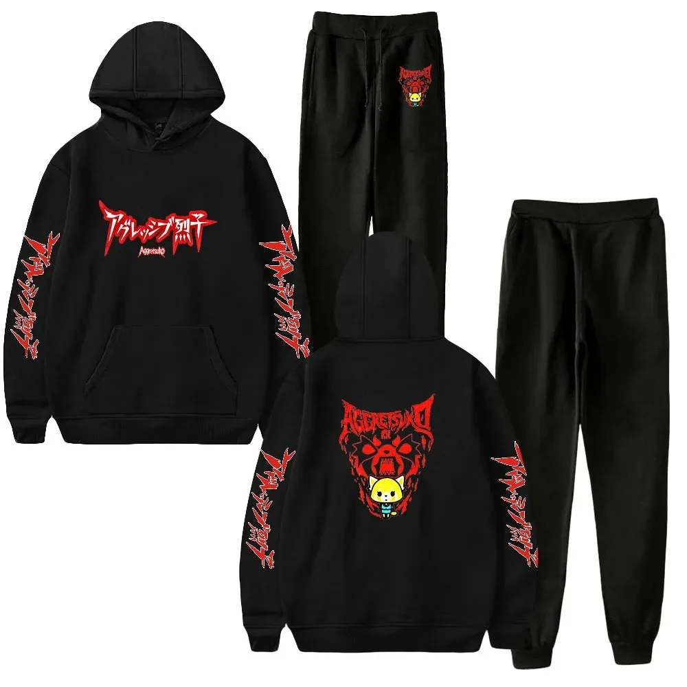 

Aggretsuko Merch Two Piece Set Unisex Hoodie + Calça Jogger Harajuku Streetwear 2024 American Cartoon Roupas Homens Terno das