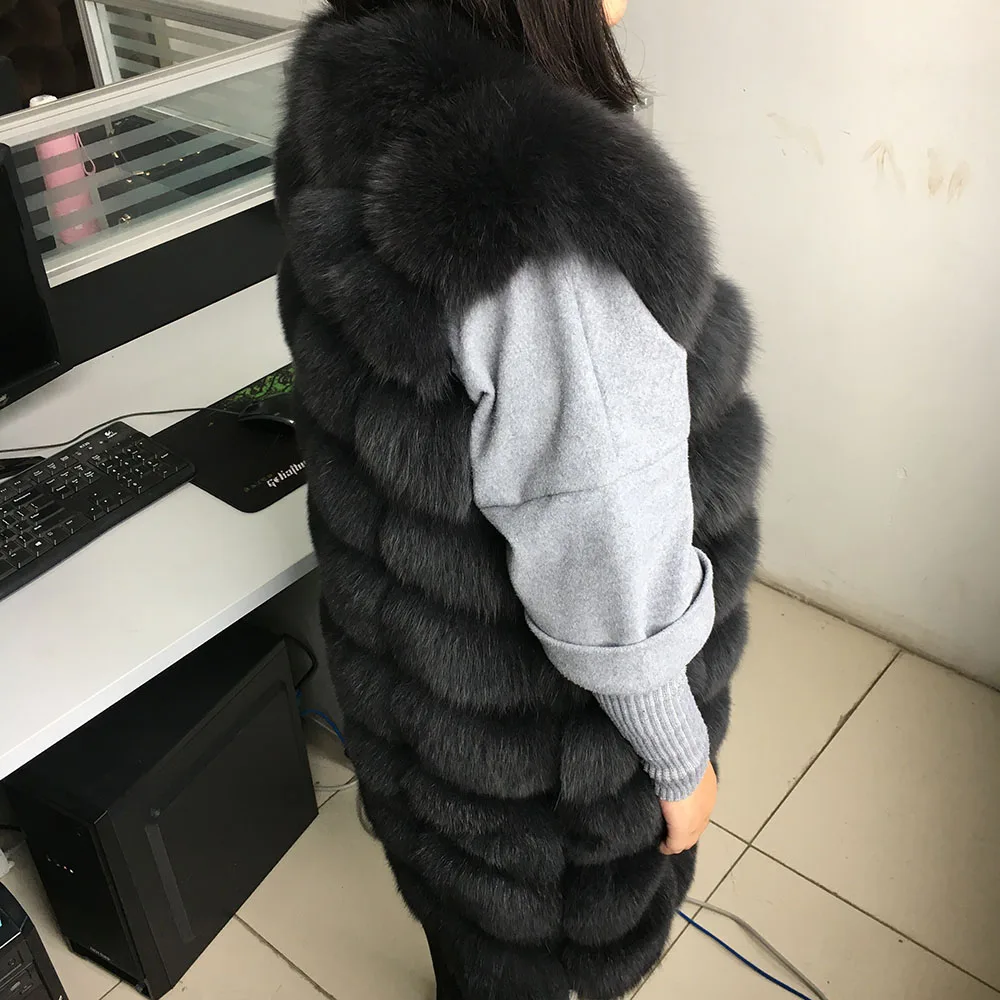 Casaco natural de pele raposa para mulheres jaqueta de couro de inverno Parka quente colete de manga comprida, venda quente, 2023