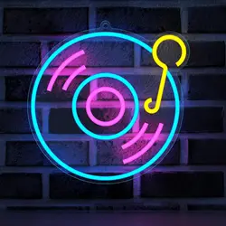 Record Neon Signs LED Neon Light Sign Light Up Neon Signs Wall Decor for Game Room Home Bar Man Cave Bar Decor Store Club Bistro