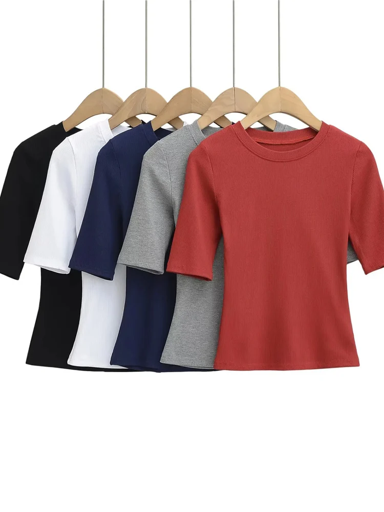 

Slim Fit High Waist ort Sve T-irt round Ne f Sve Summer New Sle Women's Faion Casual Color Top