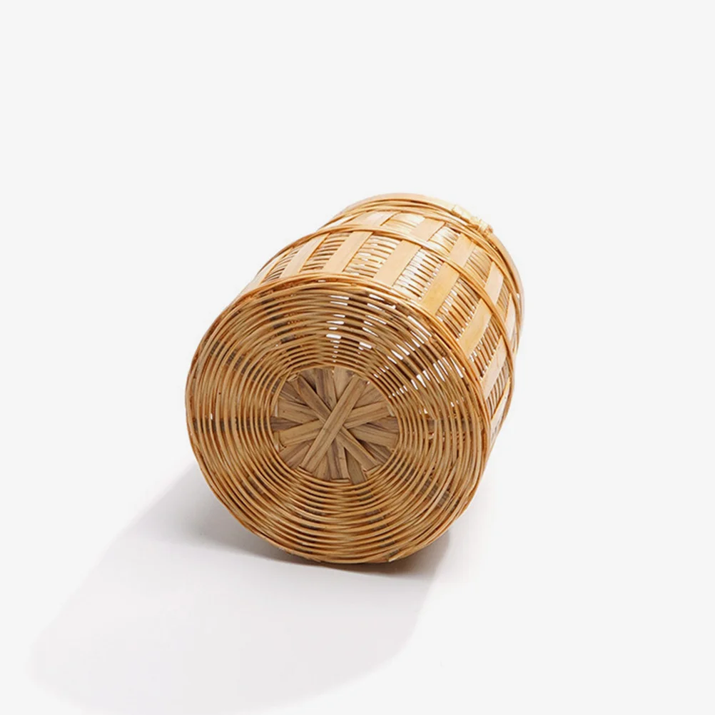 

1pc Bamboo Woven Pencil Holder Large Capacity Desktop Organizer For Pens Makeup Brushes Vintage Style Stationery Container Desk