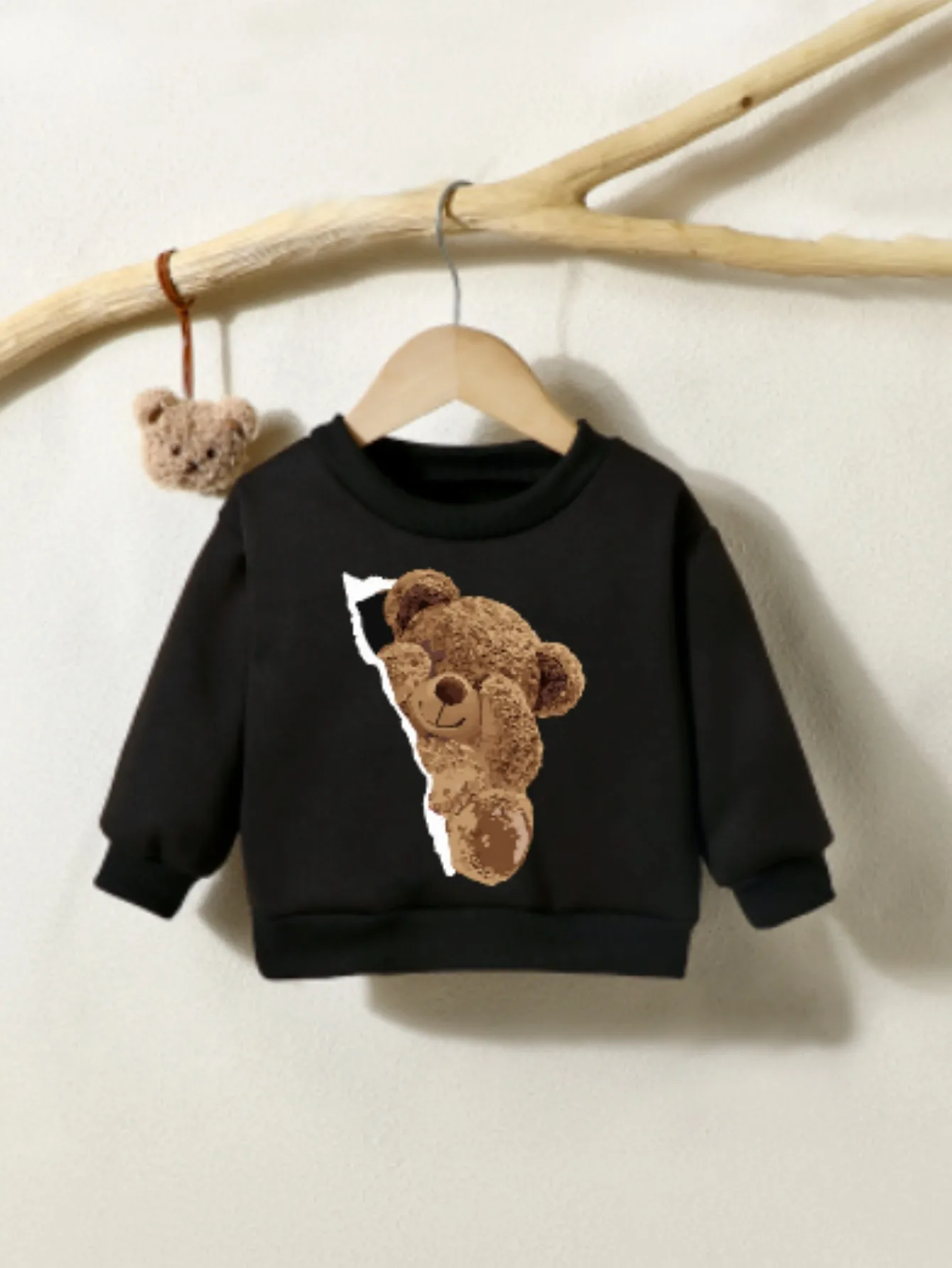 Spring  Autumn Boys Girls Sweater Round Neck Long Sleeved Cartoon Bear Eyecover Top Fashionable Cute Infant Toddler