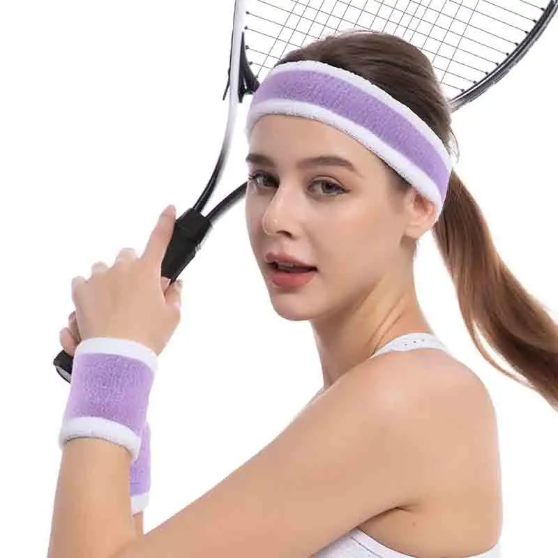 Tennis Wristband Sports Anti-Sweat Wrist Support Headscarf Hairband Set Gift