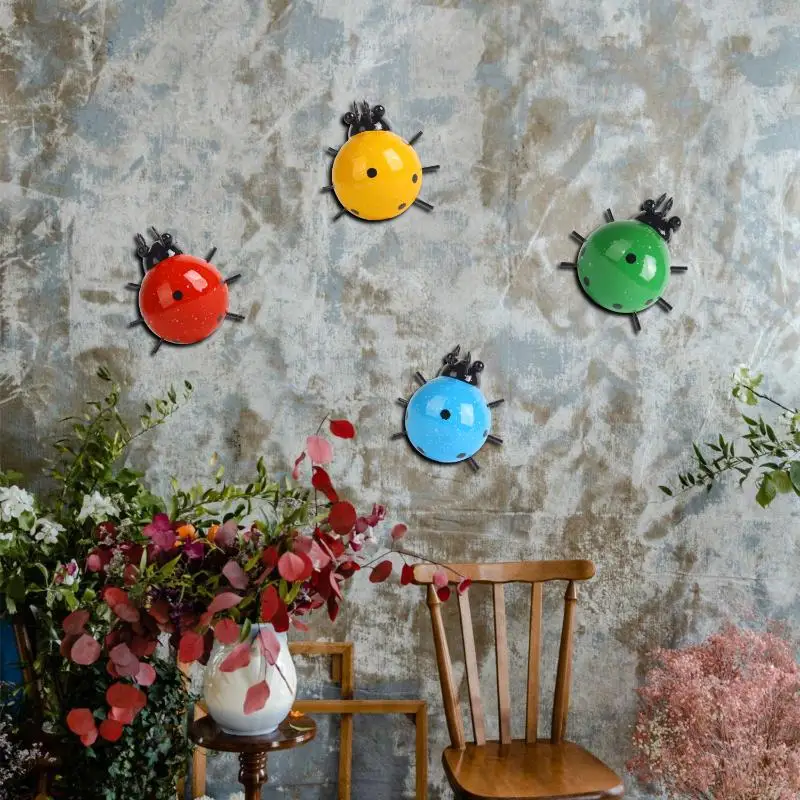 Mini Metal Beetle Fence Hanger Wall Hanging Ornament Statue Outdoor Patio Garden Figurine Sculpture For Home Decor