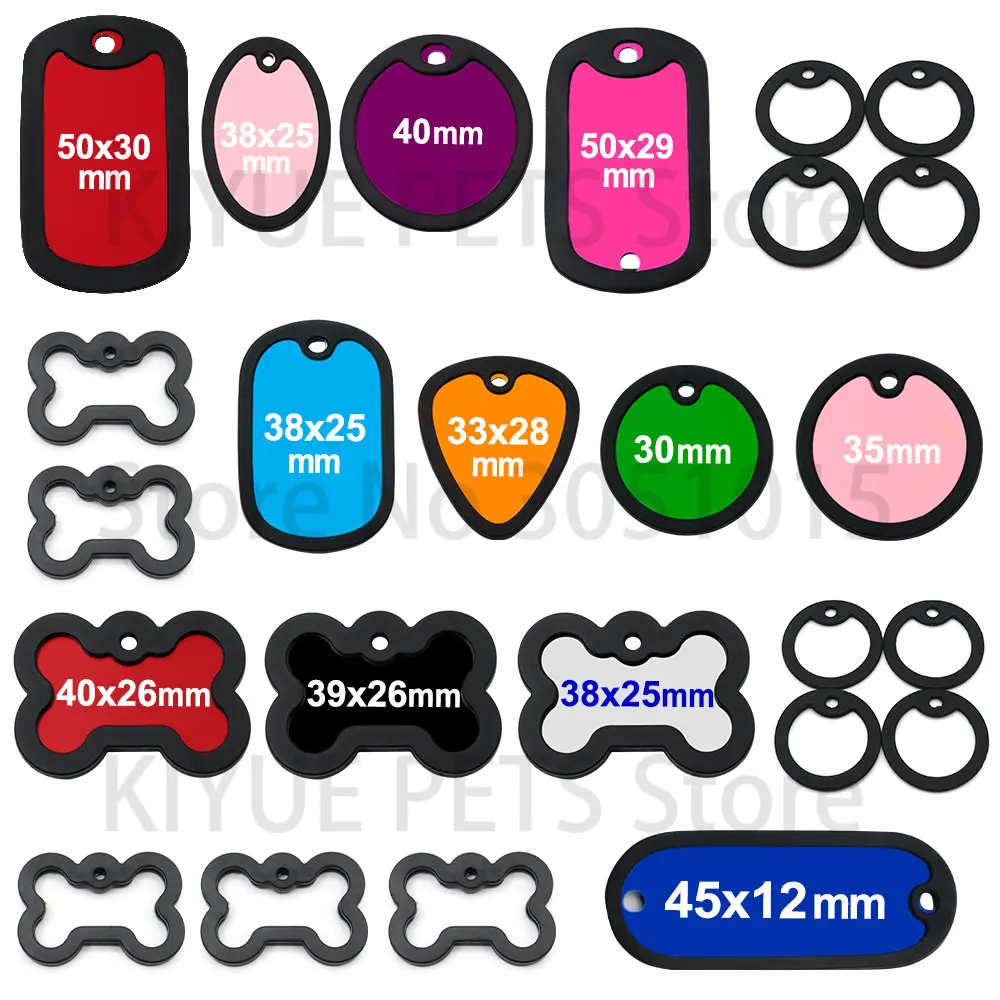 20pcs/lot Customized Pet Dog ID Blank Tag Black Silencer Cat Nameplate Rubber Anti-lost Plate Accessories