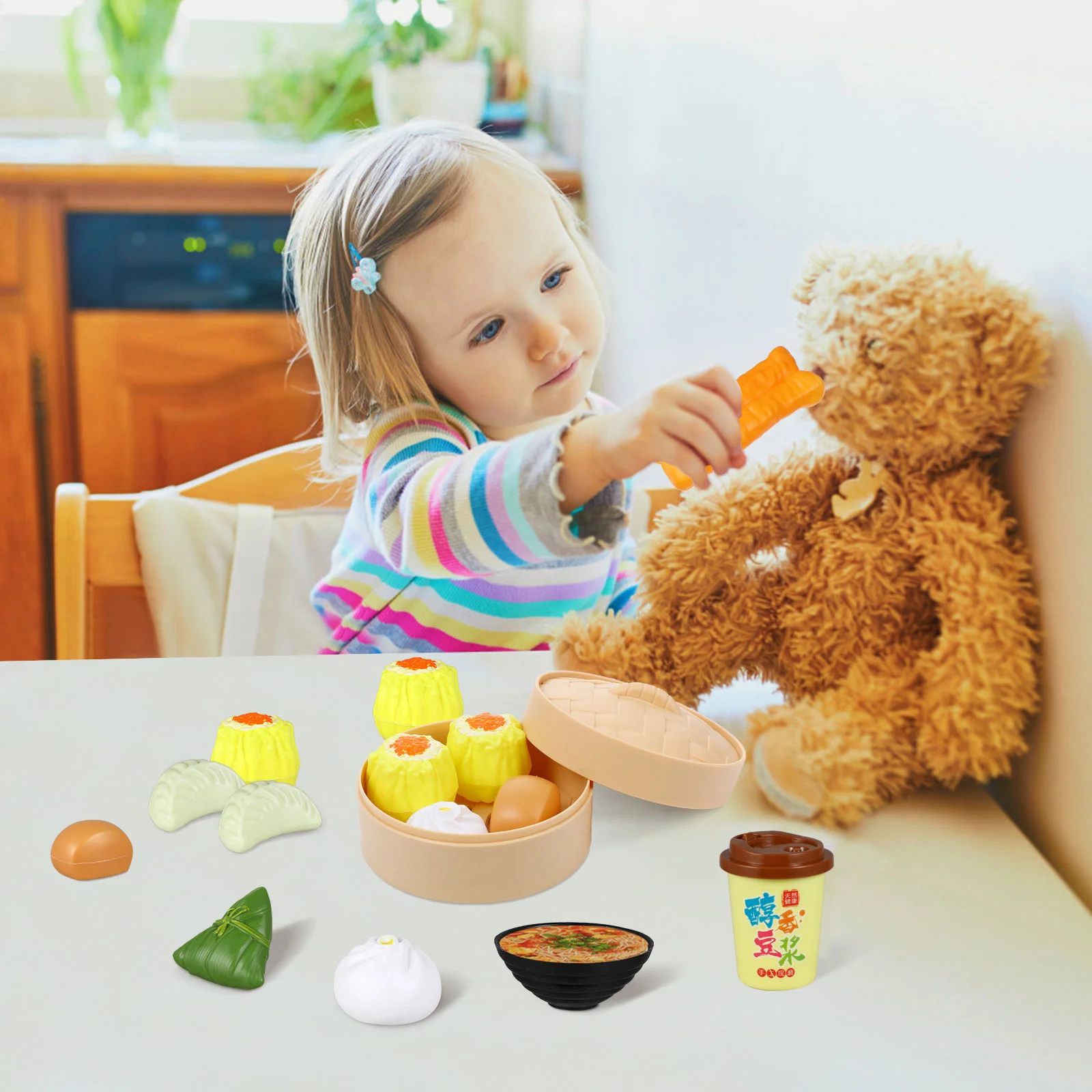 Induktionsherd für Dampfgarer, Brötchen, Kinderspielzeug, vorgeben, Frühstück, Obst, Kinderküche, Kochen, gedämpftes Baby