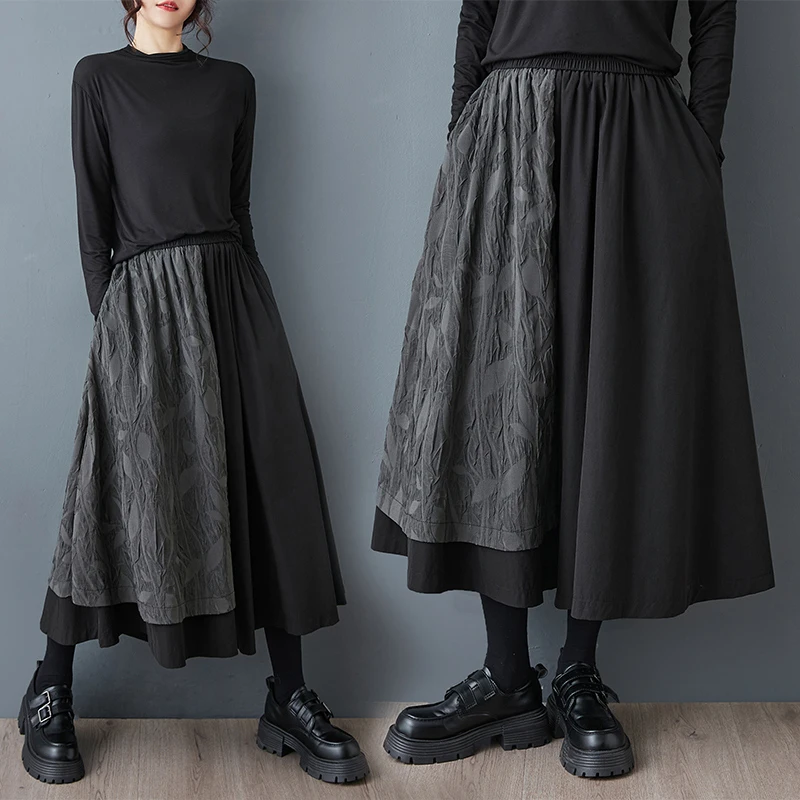 

K Color Blo Сращивание девять очков Брюки Большой размер Женские повседневные драпированные широкие брюки Модные осенние модные брюки с юбкой