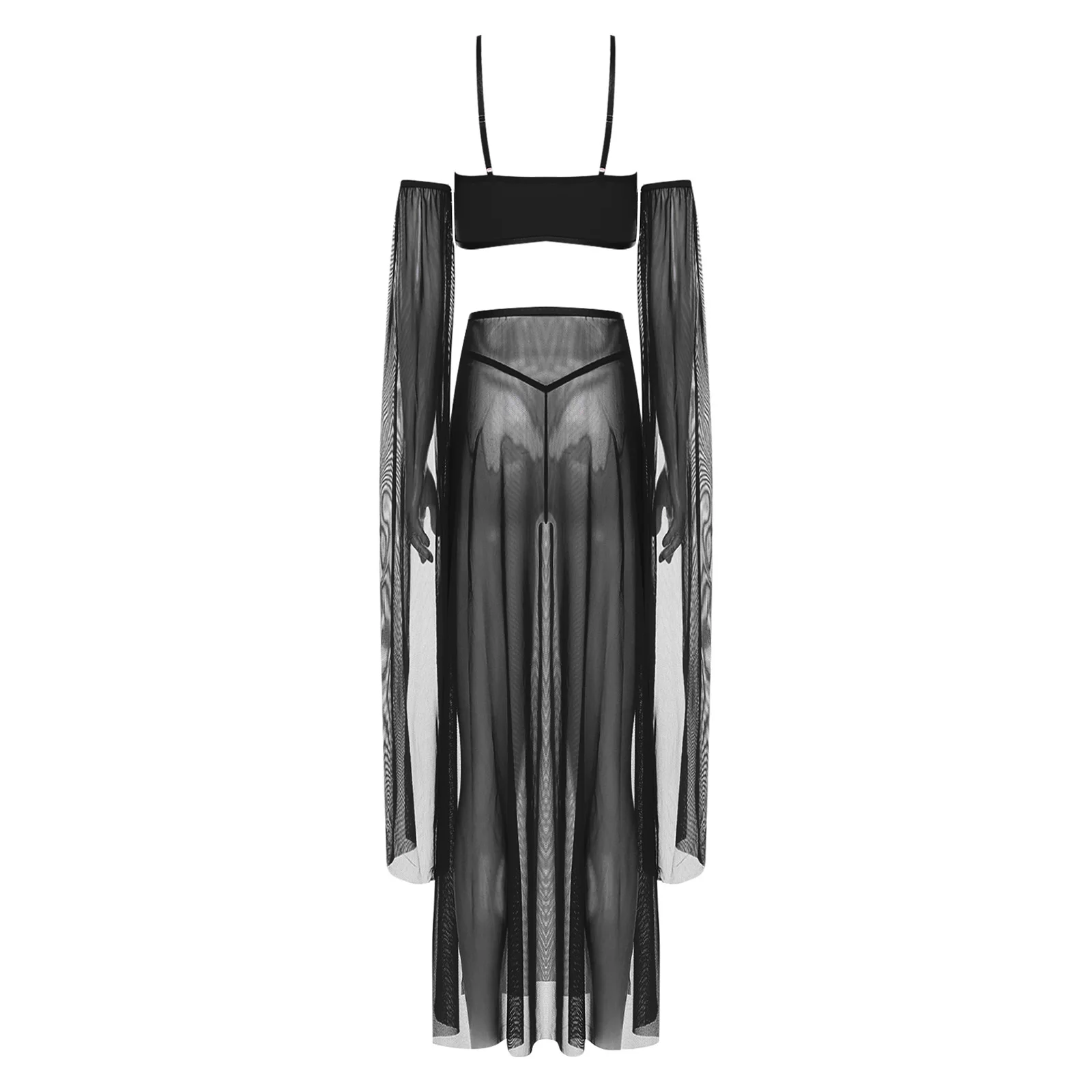 여성용 4피스 인도 벨리댄스 의상, 스팽글 태슬 크롭탑, 탈부착 가능한 소매, 슬릿 맥시 스커트 및 티백, 던황 댄스용