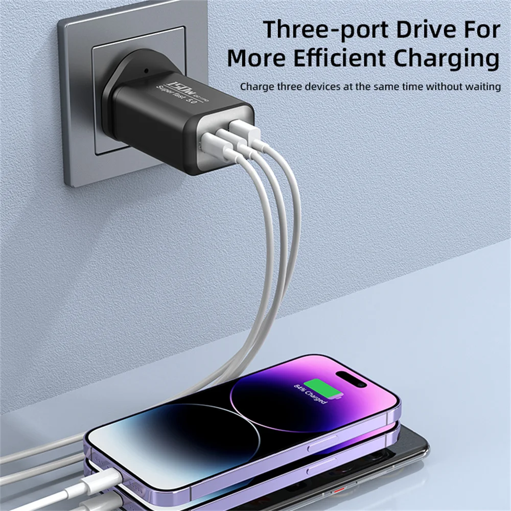 150W USB Type C Charger USB QC3.0 Fast Charging Mobile Phone Charger Travel Adapter For iPhone 17 Samsung Xiaomi EU/UK/US Plug image 2