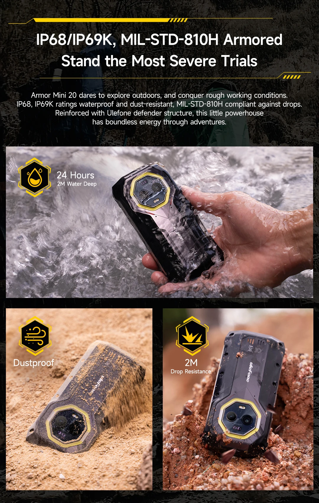 Ulefone Armor Mini 20 4G 4.7" Rugged Phone 64MP Night Camera Android 14 Smartphone 6200mAh Mobile Phone NFC 16GB+256GB 33W G99