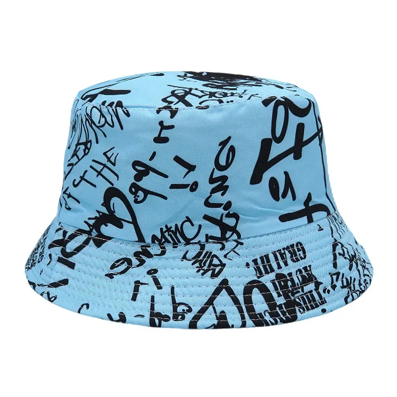 2024 Spring/Summer Number Graffiti Sun-proof Hat Reversible letter Print Bucket Hat Big Brim Unisex Outdoor Fisherman Cap