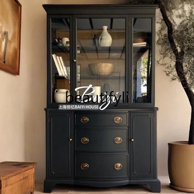 E182 French side cabinet integrated against the wall, retro cabinet, living room American style, tea, storage cabinet
