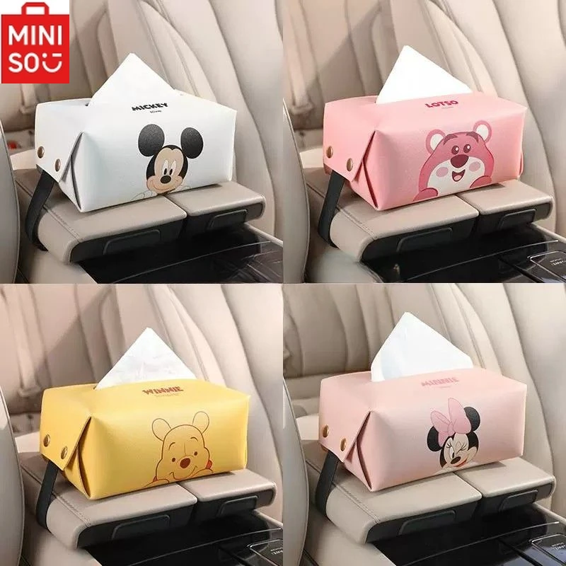 

MINISO Disney Mickey Minnie Car Armrest Box Tissue Storage Box Cartoon Winnie Hanging Tissue Box Car Cute Decoration Universal