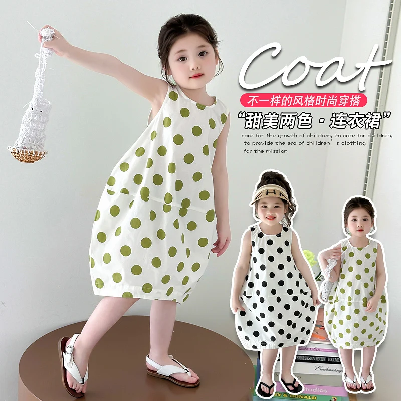 

Princess Cotton Dress for Little Girls Polka Dot Skirt Japan Style Simple Daily Baby Girls Dress High Quality Size 2-9 Years