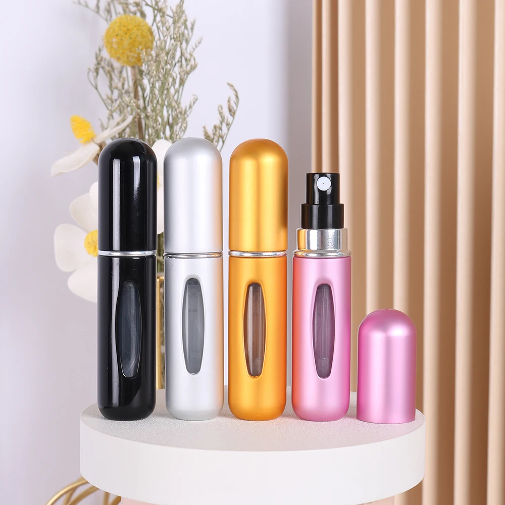 Hot sale 4/piece multicolor aluminum 5ml perfume bottle essential oil cologne spray bottle can be carried on airplane travel