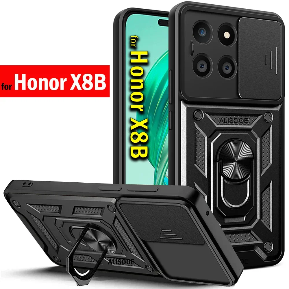 For Honor X8B Case Armor Slide Camera Lens Protection Cover for For Honor X8B LLY-LX1, LLY-LX2, LLY-LX3 Ring Stand Holder Capa