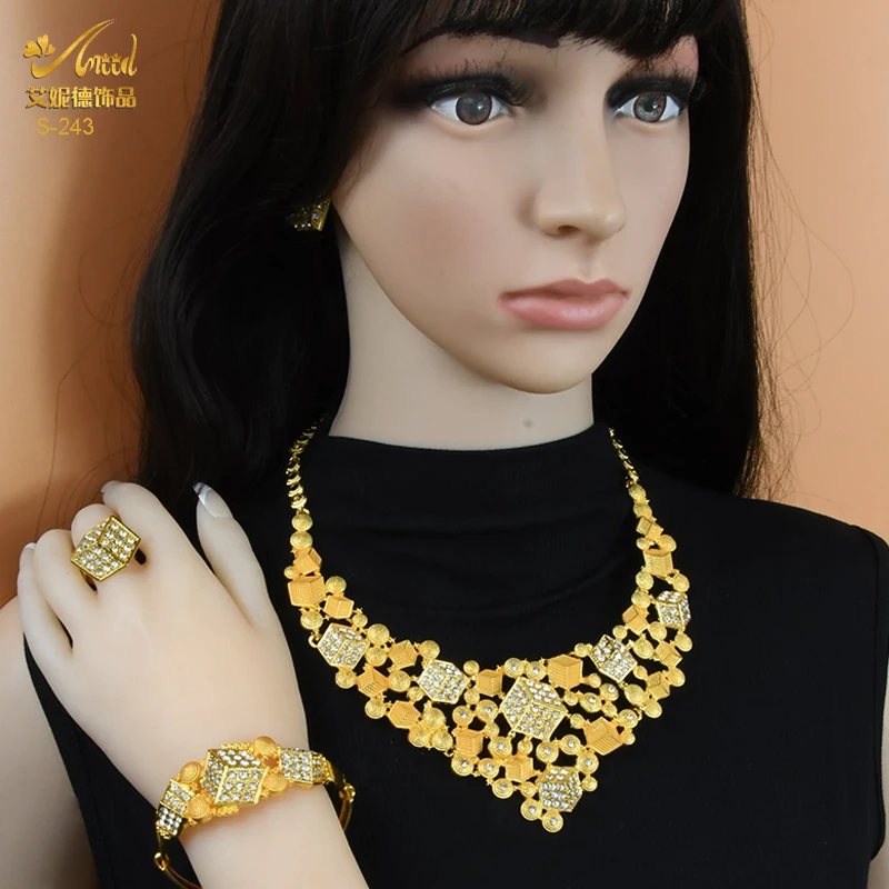 Indian Wedding Jewelry Set Dubai Gold Color Luxury Nigerian Ethiopian Bridal Necklaces Jewellery African Woman Accessories