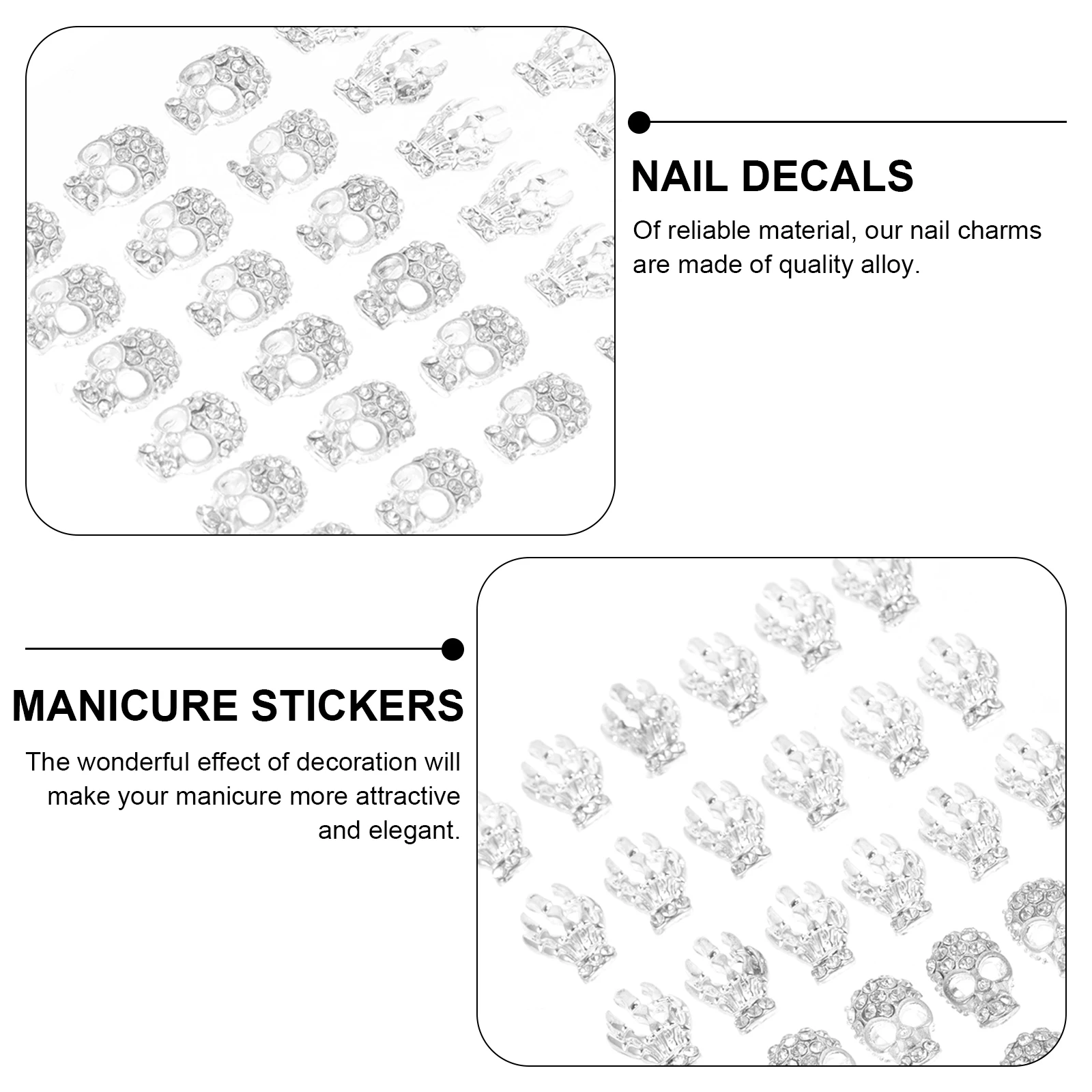 

40 Pcs Skull Nail Art Stickers Alloy Decorative Manicure Party Gift Lightweight Rhinestone Decals Nail Jewelry