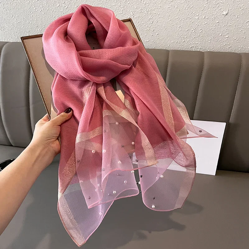 2024 Luxury Brand Women Fashion Scarf Plain Solid Silk Linen Shawls Scarves Summer Lady Bandanas Foulard Hijab