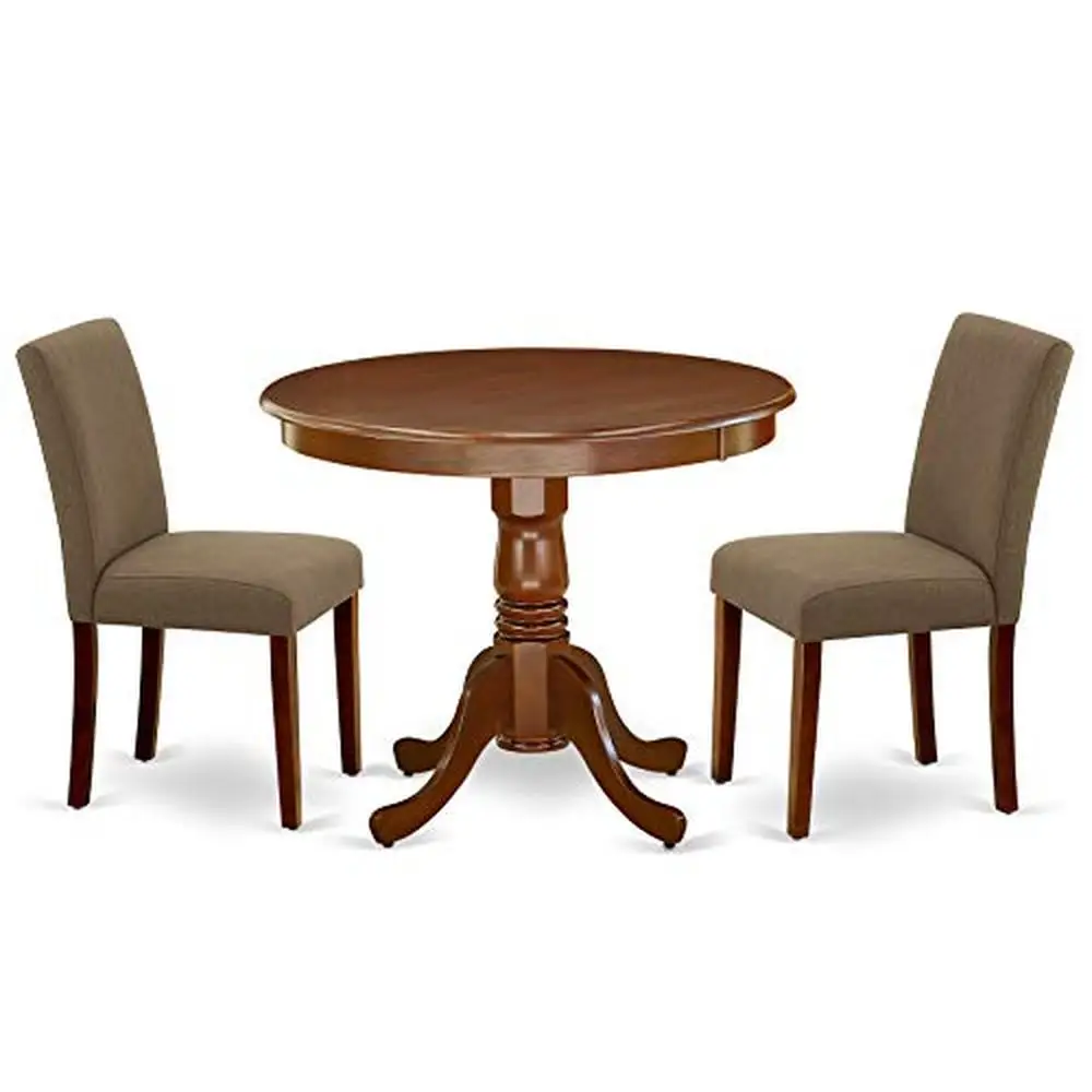 Modern 3-Piece Round Kitchen Table Set with Coffee Linen Fabric Chairs