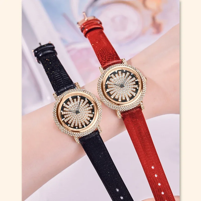 Fashion Women Watches Unique Rotatable Dial Rose Gold Watches for Women Rhinestone Luxury Top Brand Quartz Ladies Watch Gift