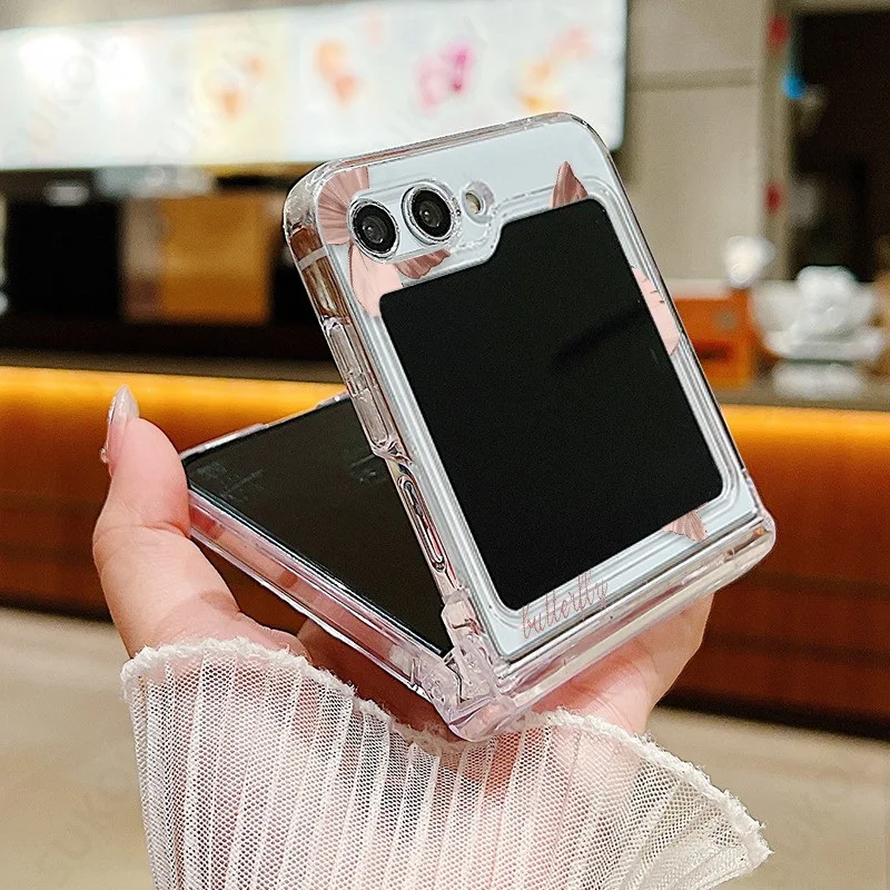 Butterfly Pattern Clear Case For Samsung Galaxy Z Flip 7 FE 6 5 4 5G Transparent Hard PC Folding Cover For Samsung Z Flip7 Flip6