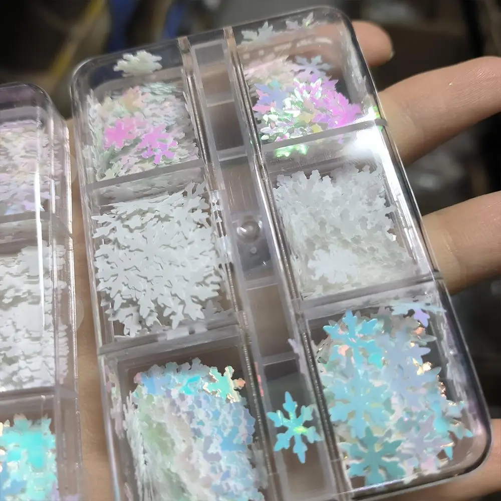 6/12 grades coloridas flocos de neve de natal lantejoulas aurora flocos de neve de natal inverno lantejoulas diy decoração da arte do prego
