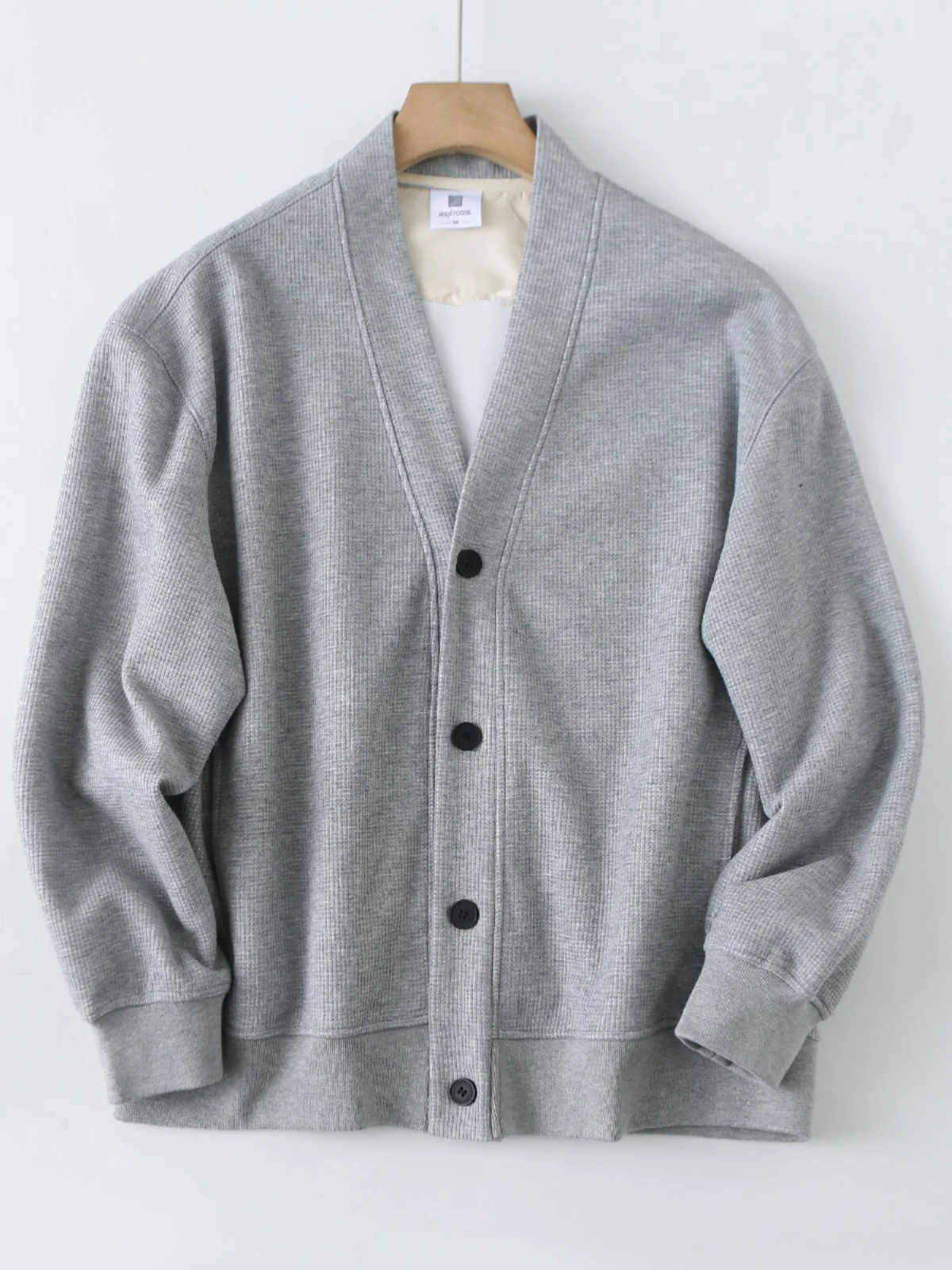 

Мужской кардиган-жакет с V-образным вырезом, повседневный, однотонный, весенне-осенний, в японском стиле, из вафельной ткани, для отдыха, верхняя одежда