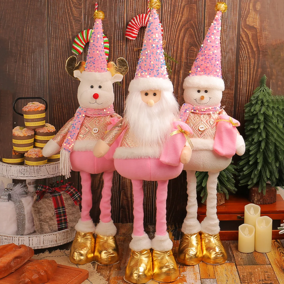 Multiple Christmas Standing Posture Telescopic Dolls Desktop Display Window Christmas Snowman Elk Doll Decoration Ornaments