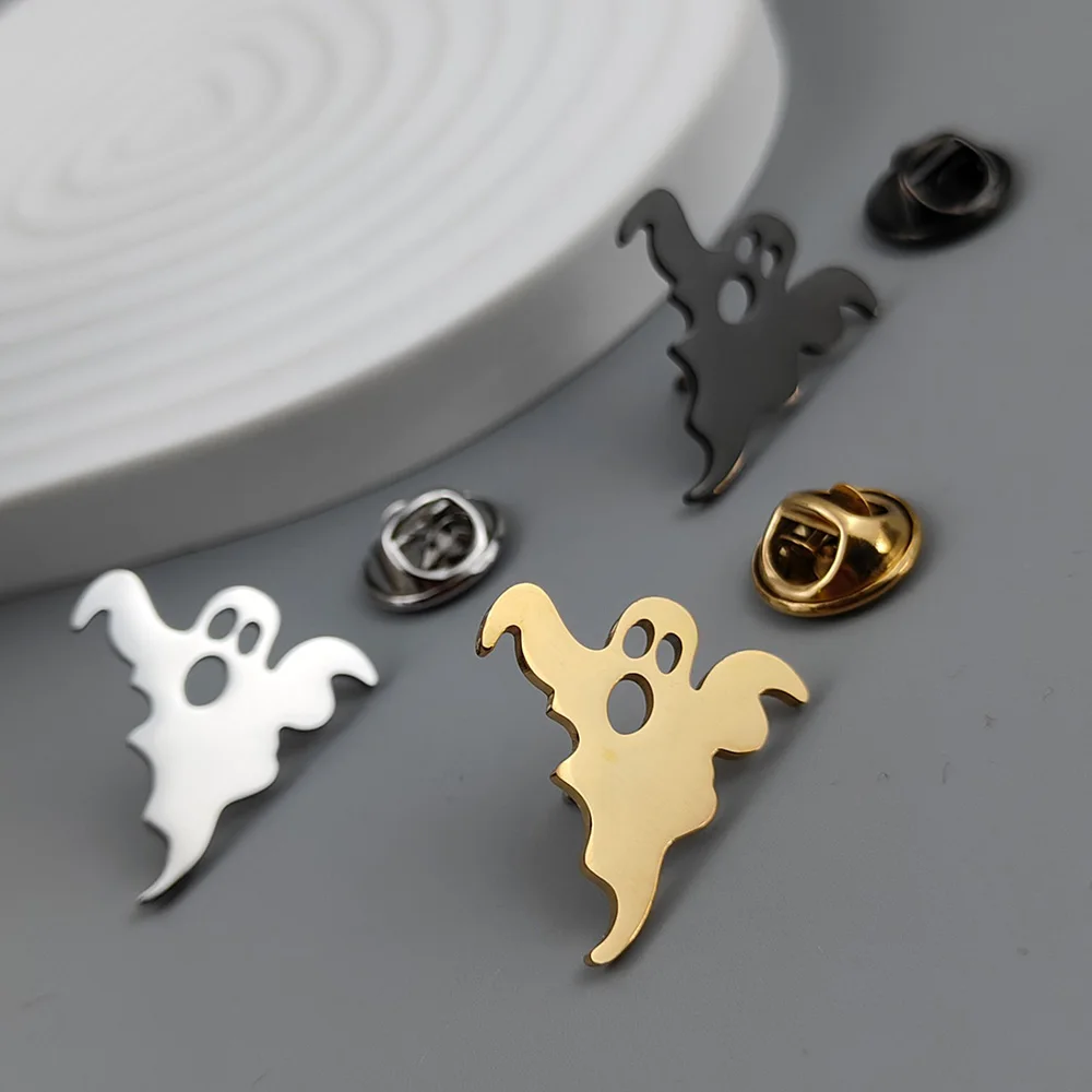 Intimidation Ghost Brooch for Unisex Gold Silver Stainless Steel Butterfly Buckle Brooch Father's Day Best Gift 2024 New