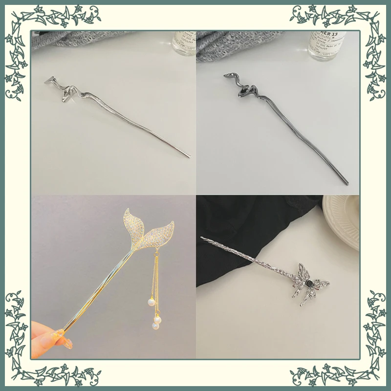 Cyberpunkstyle Hairpin Silver Black Gold Hanfu Hair Pin Unisex Halloween Party Hairpin Chopsticks for Hair Hair Pins and Clips