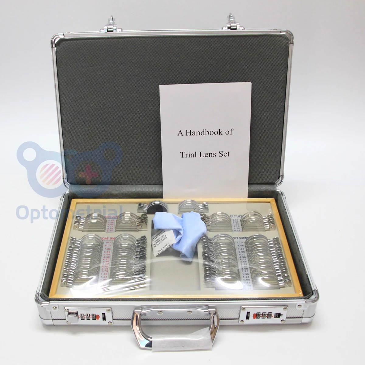 Optometric Trial Lens Set MT104-A1B A1 104 pcs Rim Full Aperture 36mm Shiny Metal Rim Trial Lens Set Aluminium Carrying Case