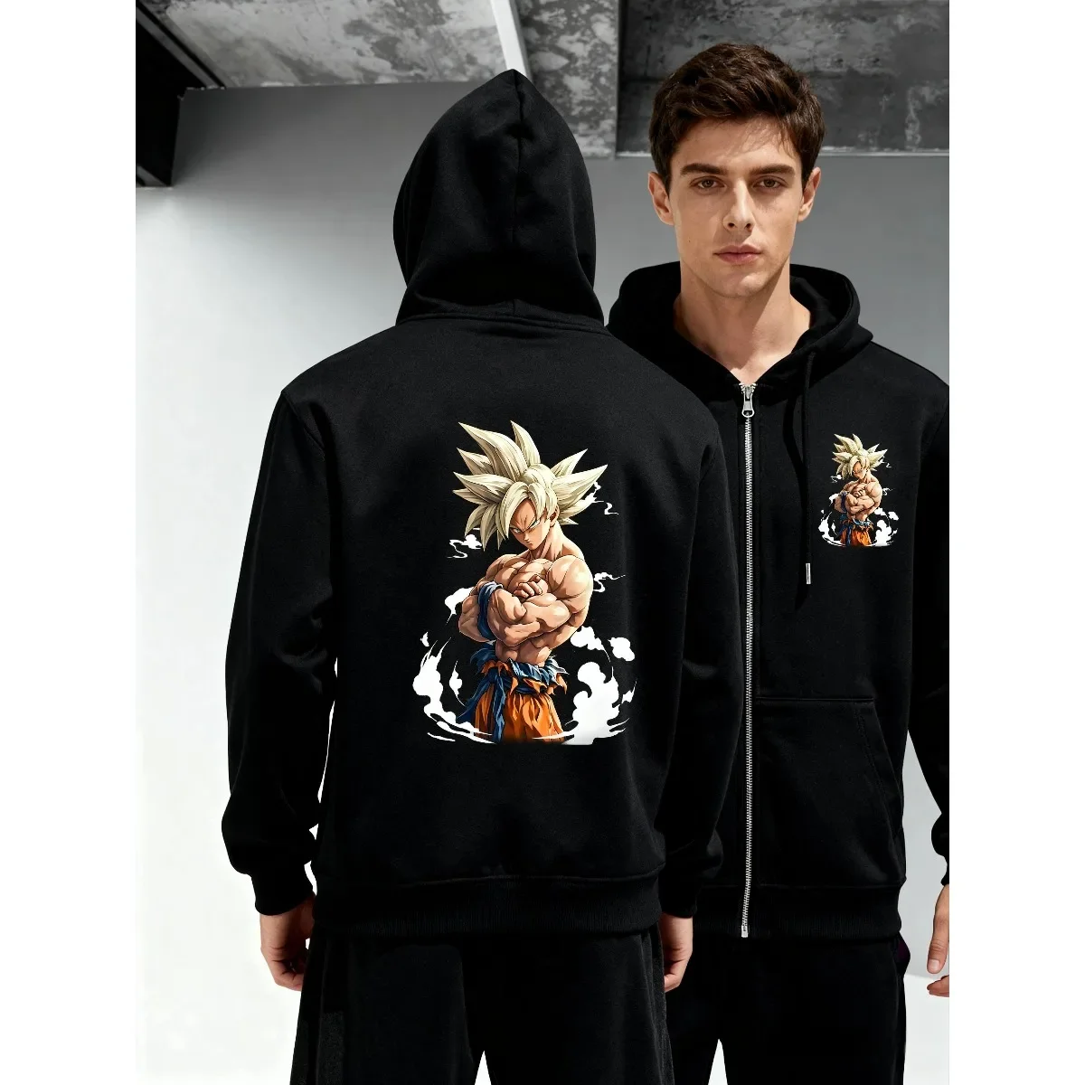 

Dragon Ball BANDAI Мужская толстовка на молнии из смеси хлопка, пуловер, толстовка, повседневная уличная одежда, модная куртка с капюшоном и графическим принтом