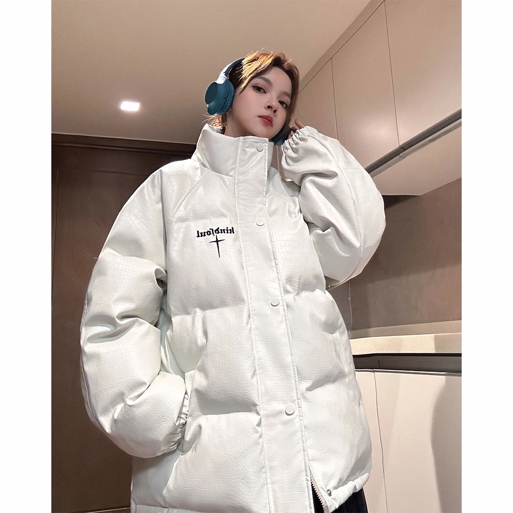 

Men's Winter Thiened PU Leather Cotton Jaet Couple's Outerwear American Sle Trendy Brand Stand Collar Cotton Coat