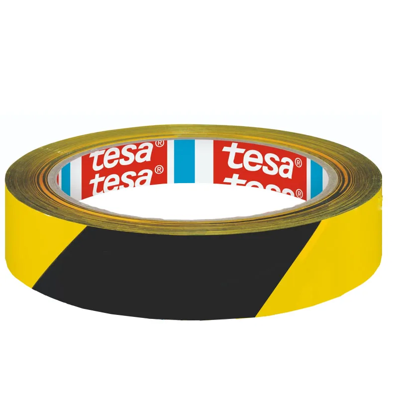 Cinta de Advertencia Tesa 60760 de 25 mm x 33 m, Cinta de Seguridad Autoadhesiva, Cinta de Precaución Antideslizante para Pisos, Carreteras y Construcción